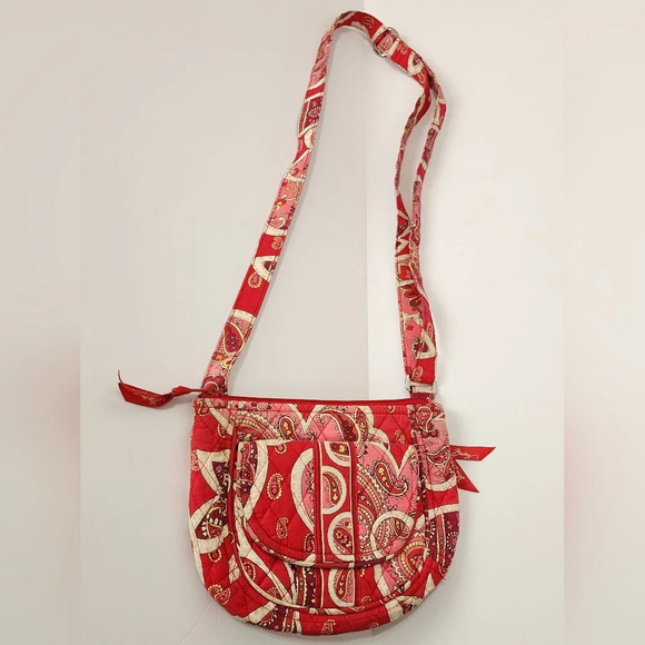 Vera Bradley Classic Womens Cherry Red Shoulder Crossbody Paisley Bag Purse - Picture 11 of 14